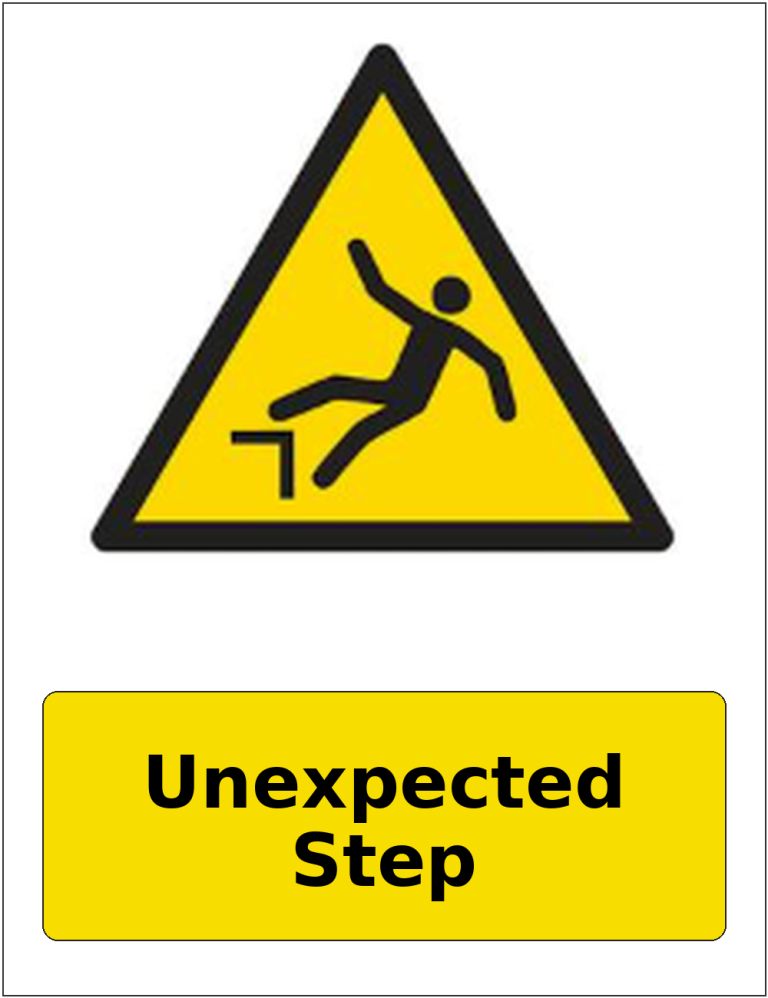 Unexpected Step portrait trip hazard warning sticker