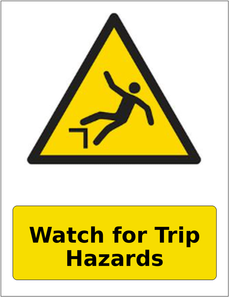 Watch for Trip Hazards portrait trip hazard warning sticker